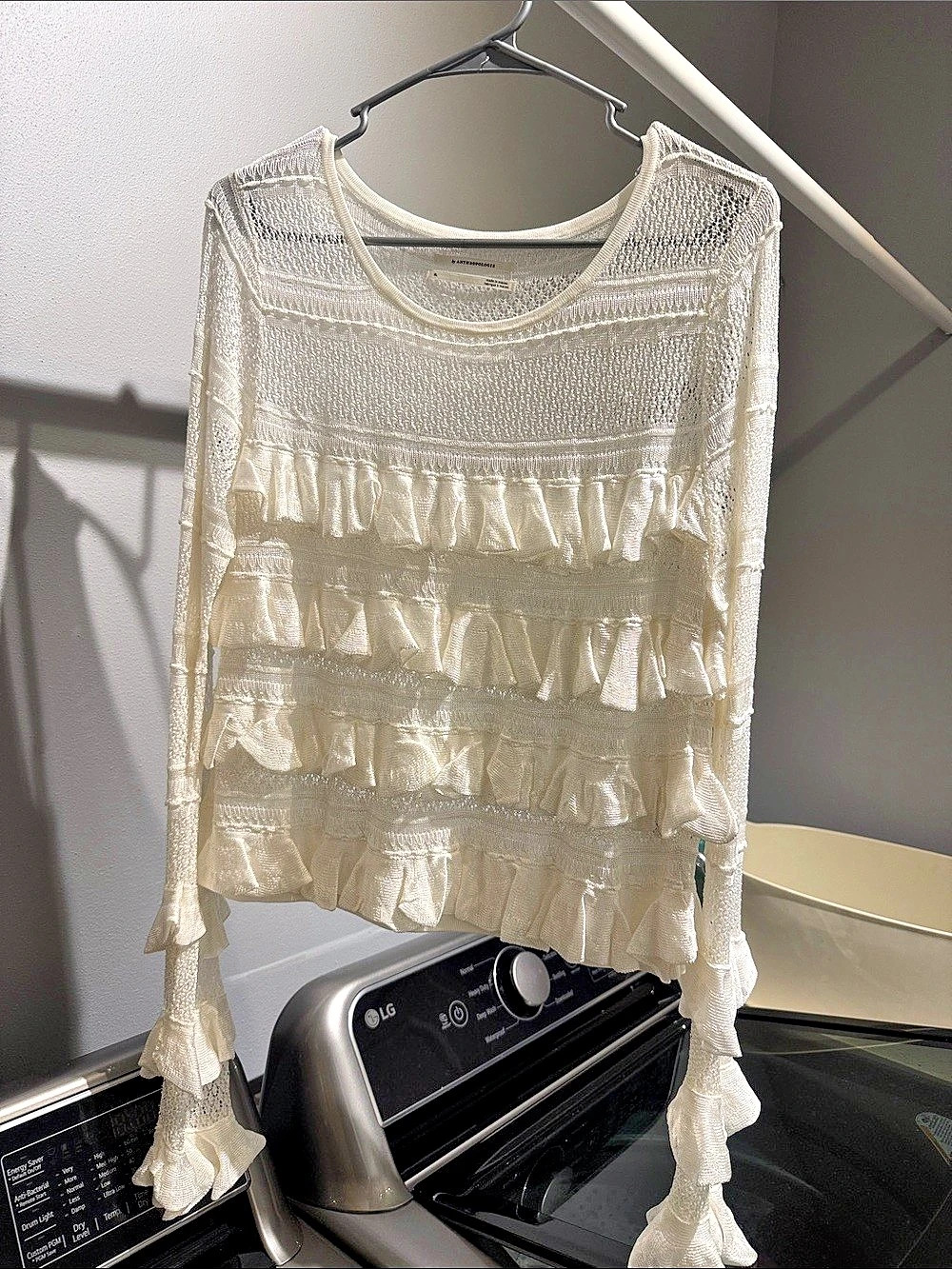 Anthropologie By Anthropologie Open-Knit Ruffle Sleeve Sweater Top Open-Knit